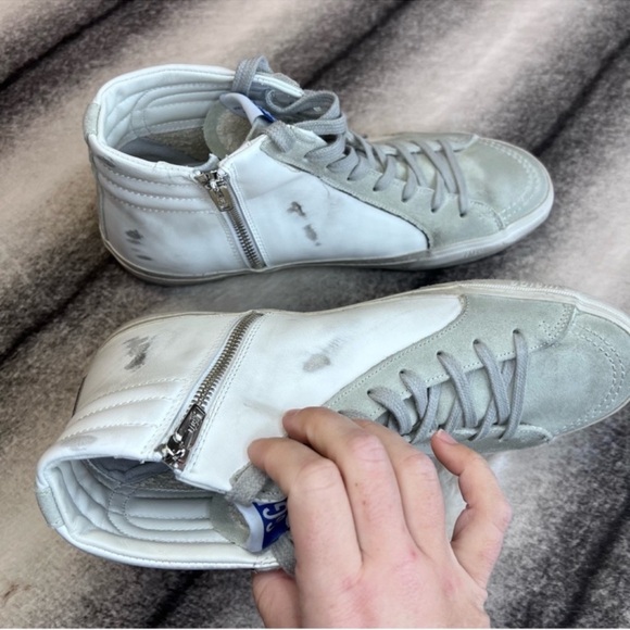 Golden Goose Mid Top Slide White Ice Mixed Leather Suede Sneakers - Picture 7 of 16